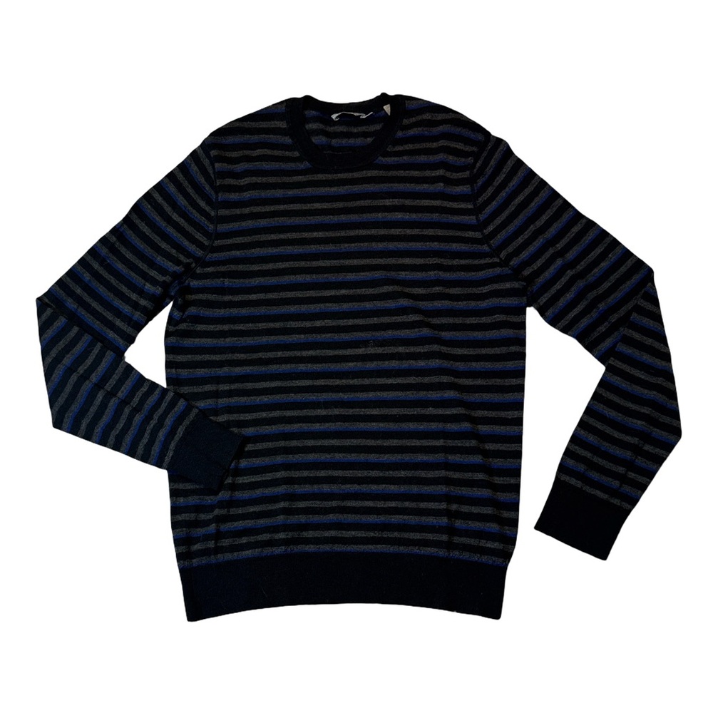Vince mens M Medium black blue stripe 100% wool crewneck sweater EUC